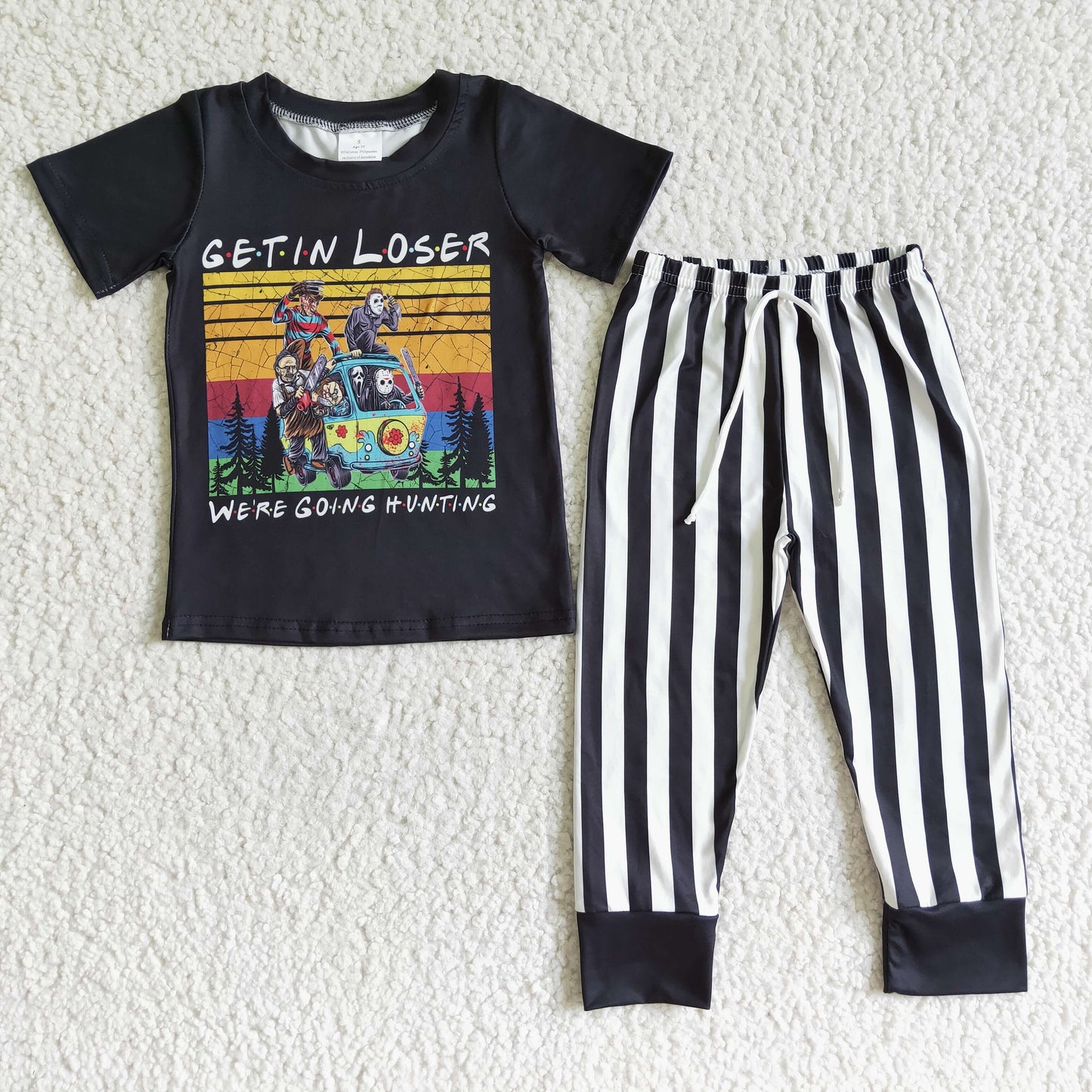 hunting outfit black striped pants set boys clothing