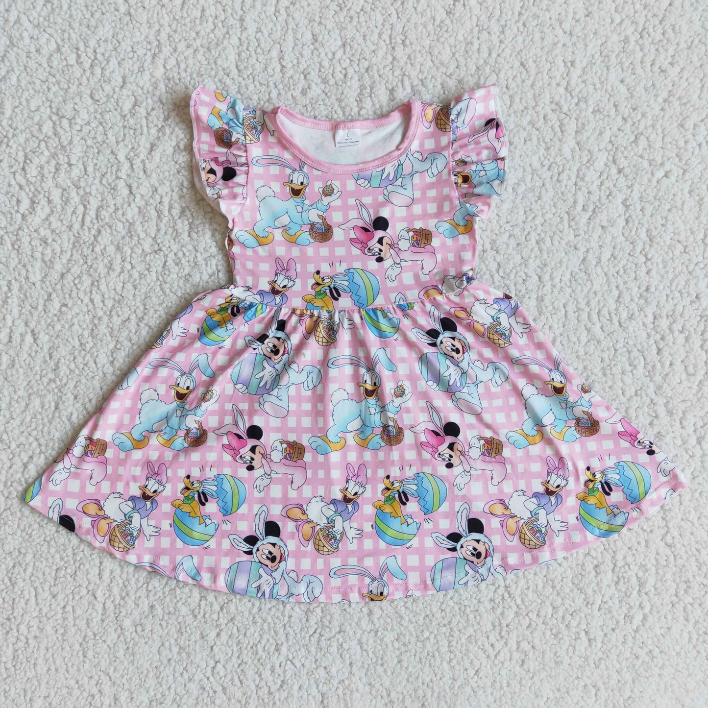 pink character egg print dress