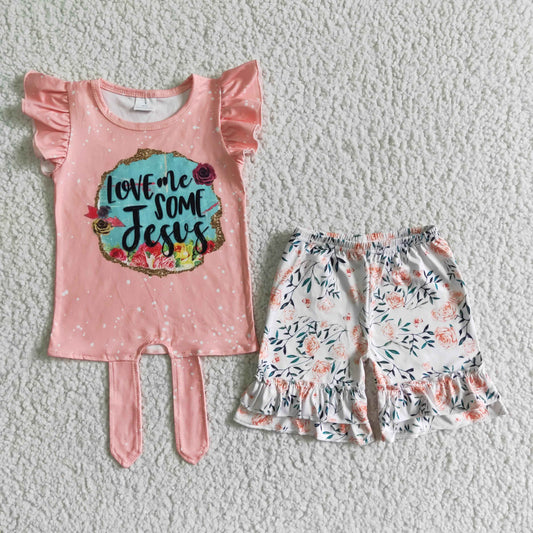love me some jesus flower shorts set girls outfit