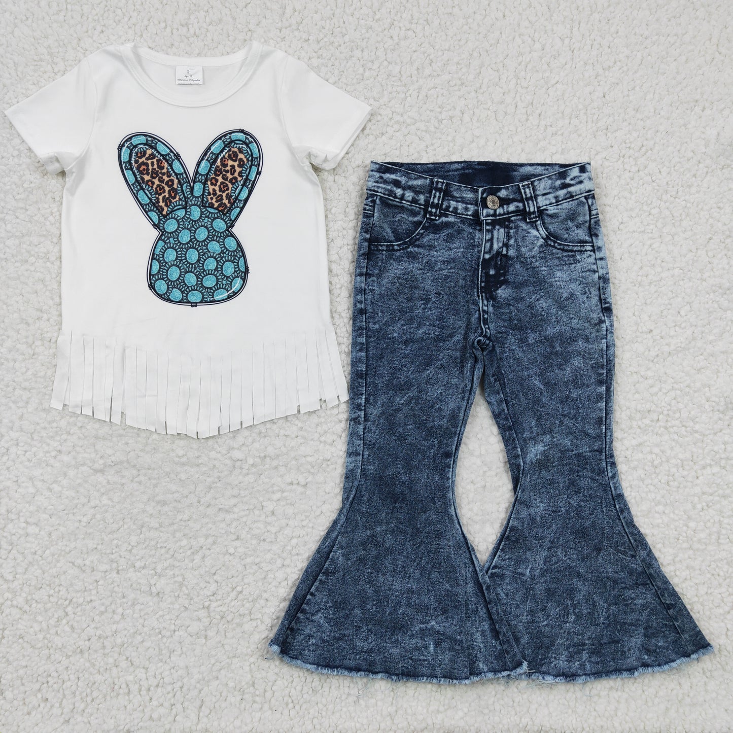 easter turquoise peep shirt denim pants set