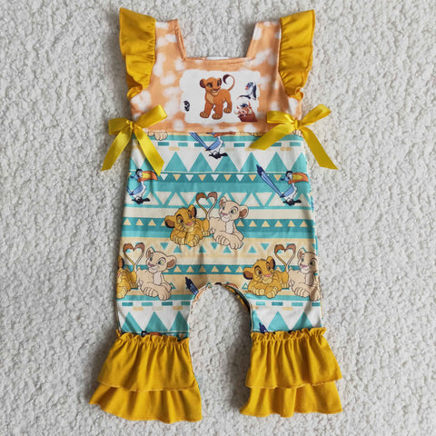 cute cartoon lion print ruffle romper
