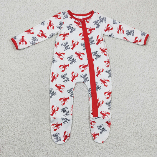 baby footed zip romper lobster pinch peel eat repeat