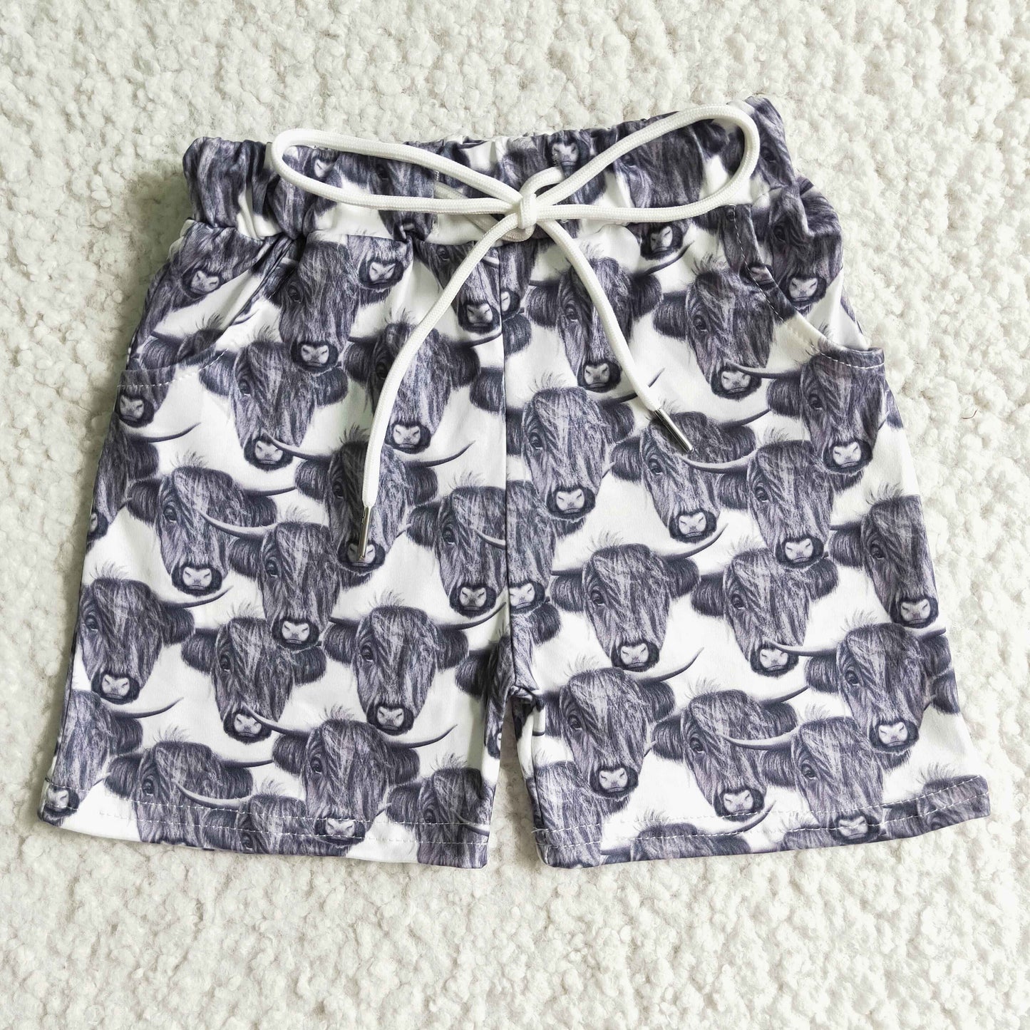 summer grey highland cow shorts for boy