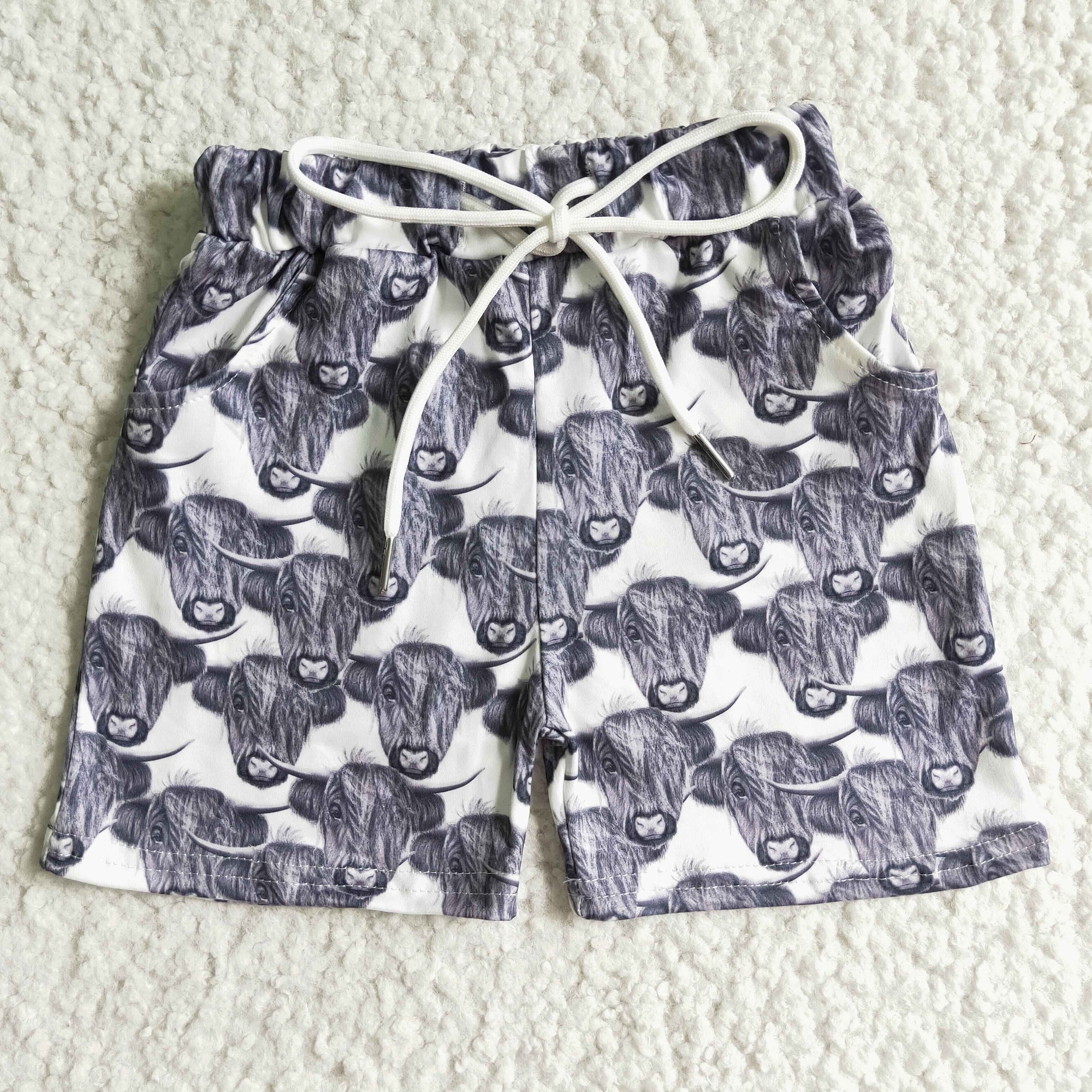summer grey highland cow shorts for boy