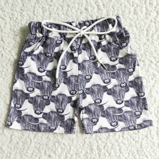 summer grey highland cow shorts for boy