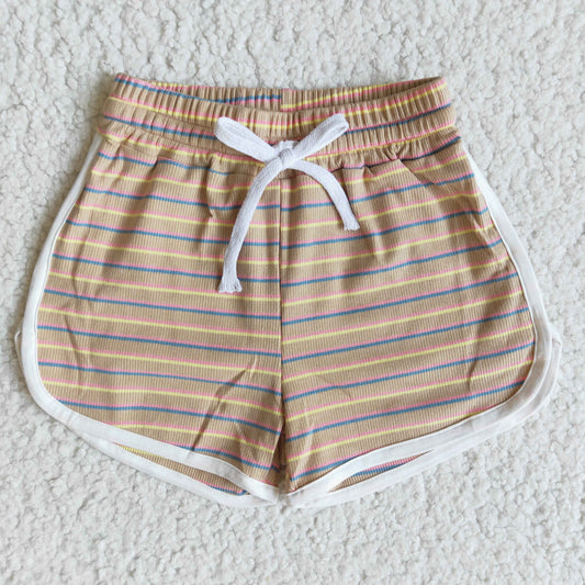 brown stripe waffle checked shorts