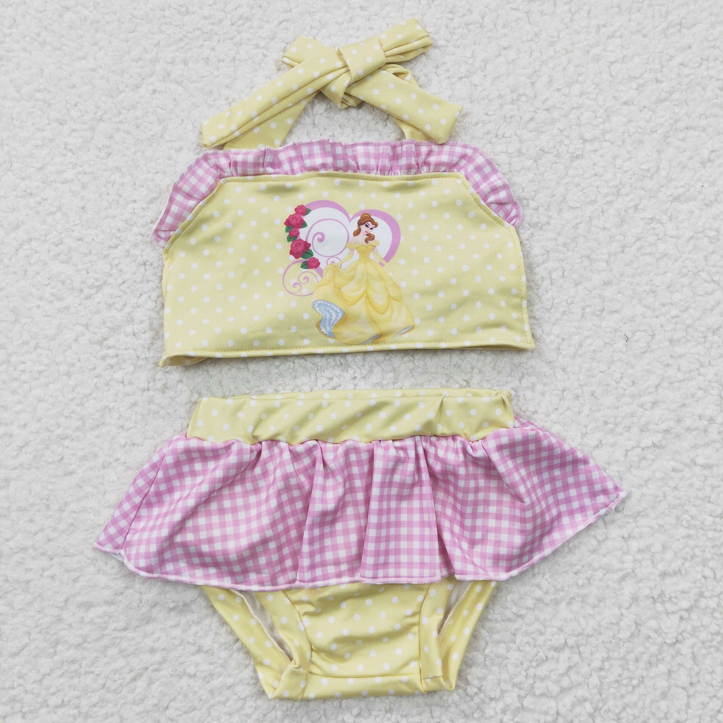 2pcs yellow princess ruffle swimsuit for girl