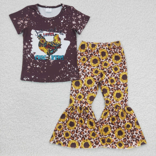 spring love chickens sunflower bell bottom outfit