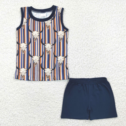 cow stripe tank jogger shorts set for boy western kids clothing