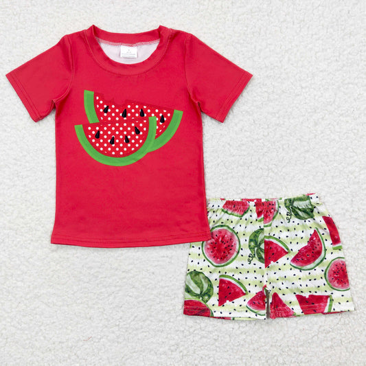 red watermelon shorts set boy’s summer outfit