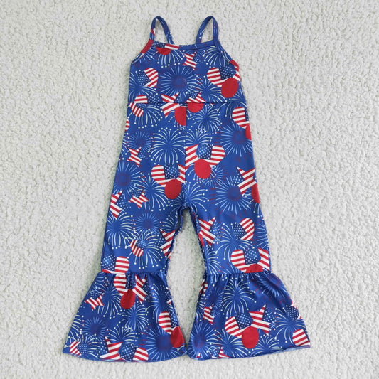 Hooray For The USA Red White & Blue Stars Girls 4th Of July Jumpsuit
