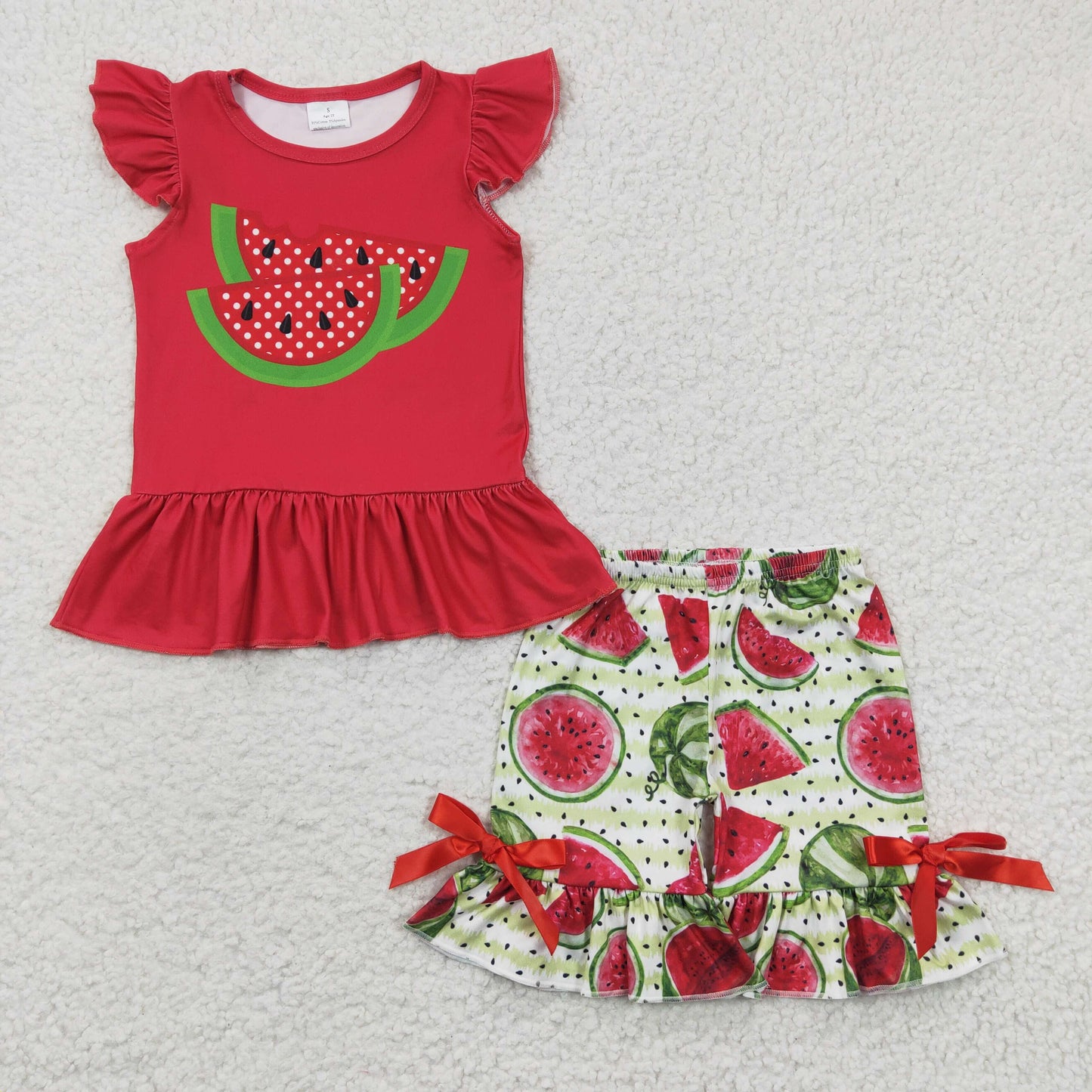 red watermelon shorts set boy’s summer outfit