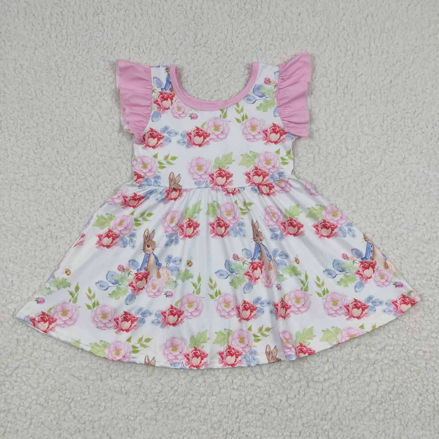 pink  bunny floral pink easter flutter twirl dress