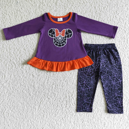 girl halloween purple spider web leggings outfit