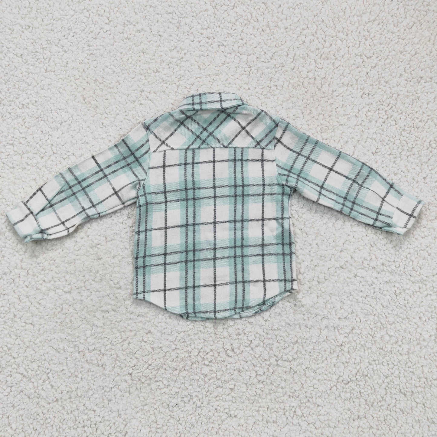 Green plaid cotton pocket boy flannel button up shirt