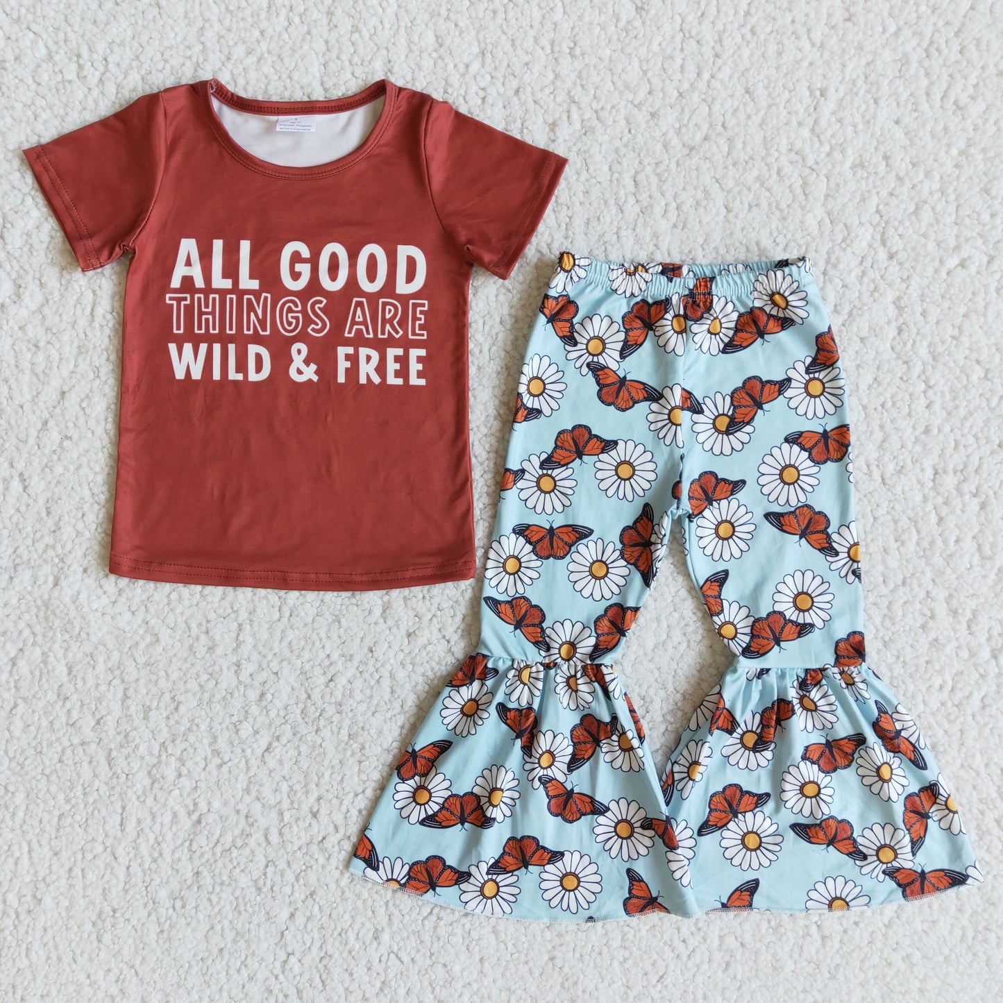 all good things are wild & free butterfly print bells outfit