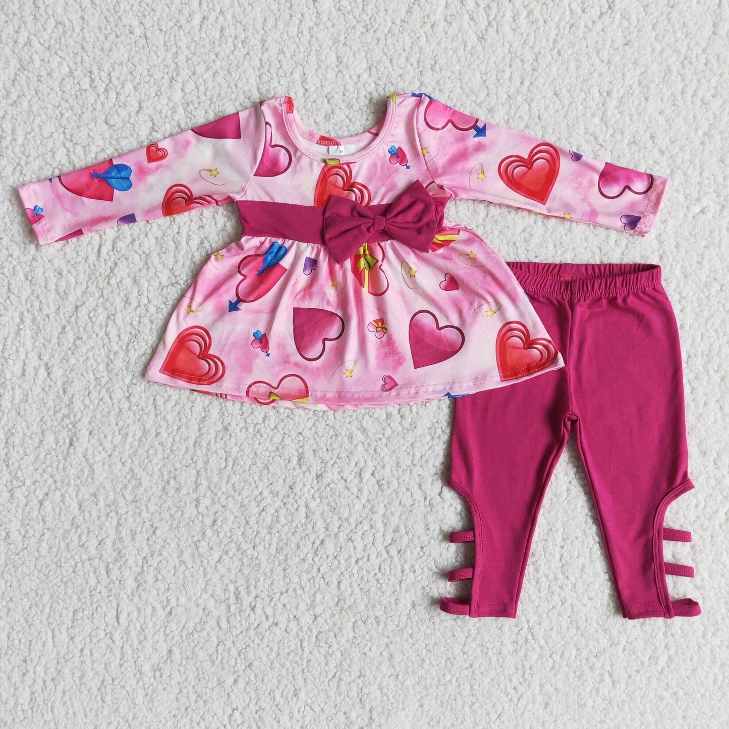 arrow heart print tunic top hot pink cross leggings set