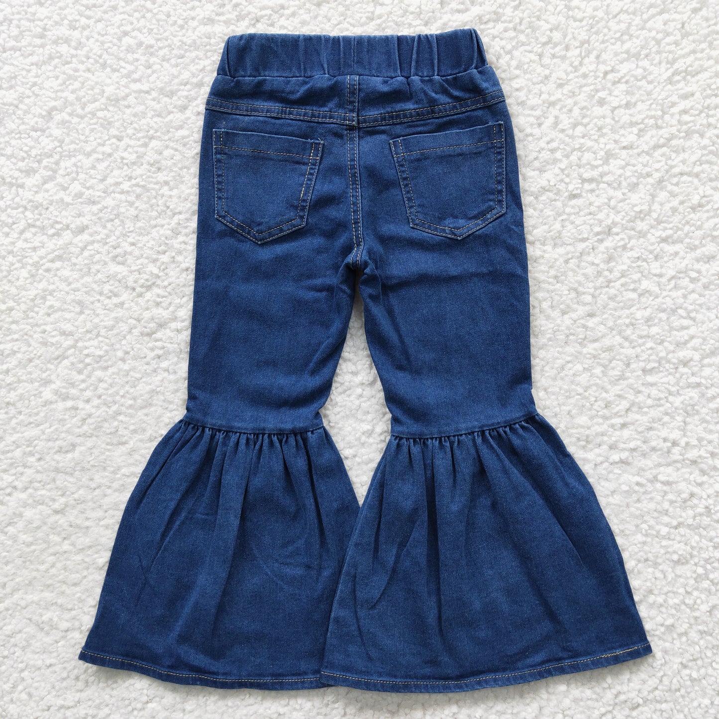 dark blue bell bottom ruffle denim pants jeans