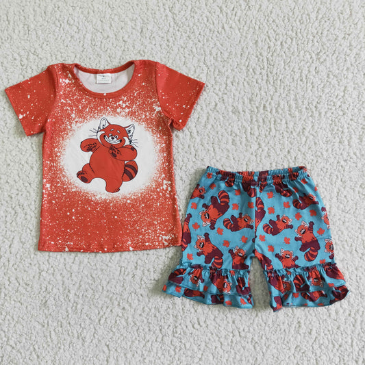 cartoon red cat shorts set girls clothes