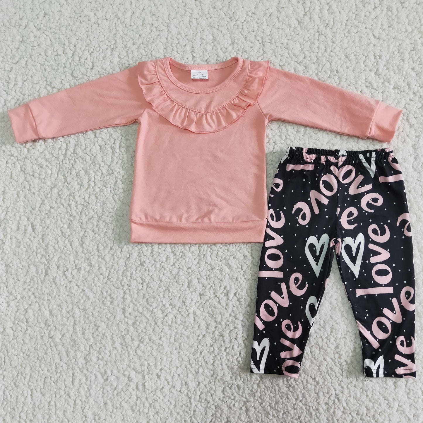 pink cotton ruffle top love leggings set