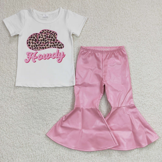 2 pcs pink leather pants set howdy
