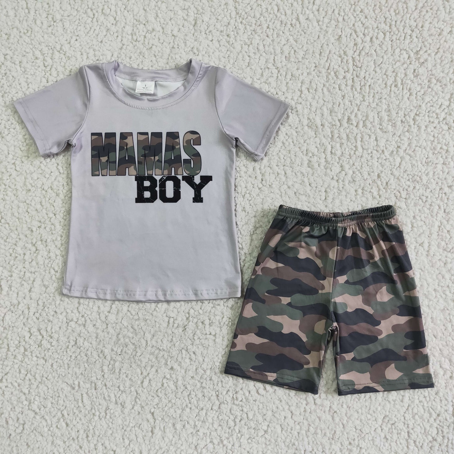boy's outfit mama's boy camo shorts set
