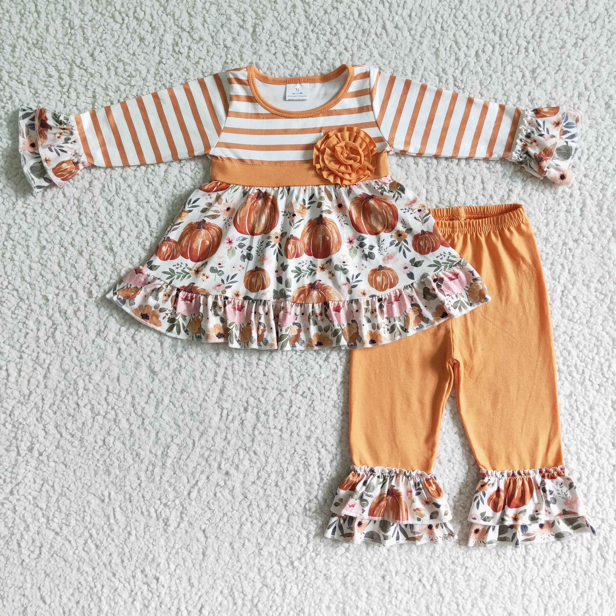 girl fall ruffle pumpkin outfit