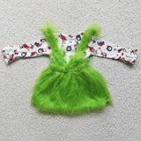 Green Fur Skirt with Top 2pcs Cosplay Suit Girl