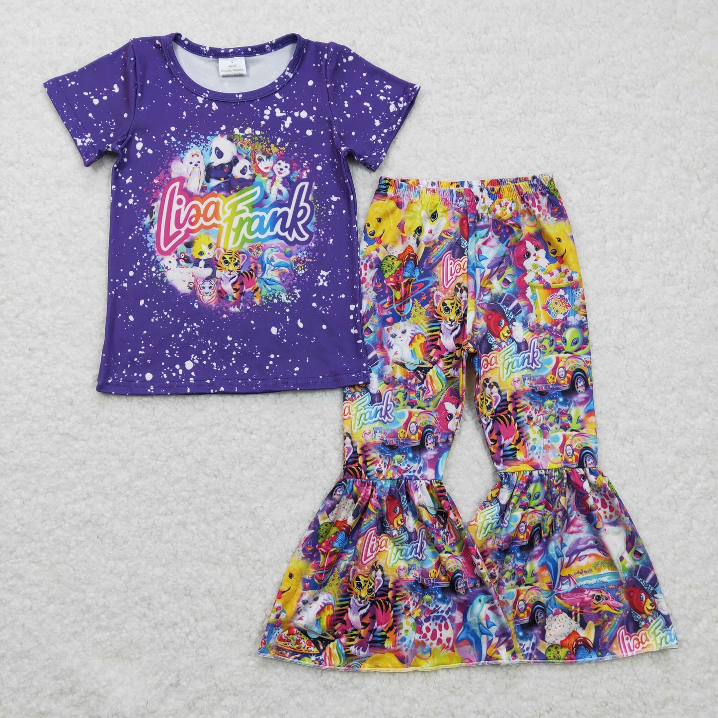 purple t-shirt pants set cartoon animal