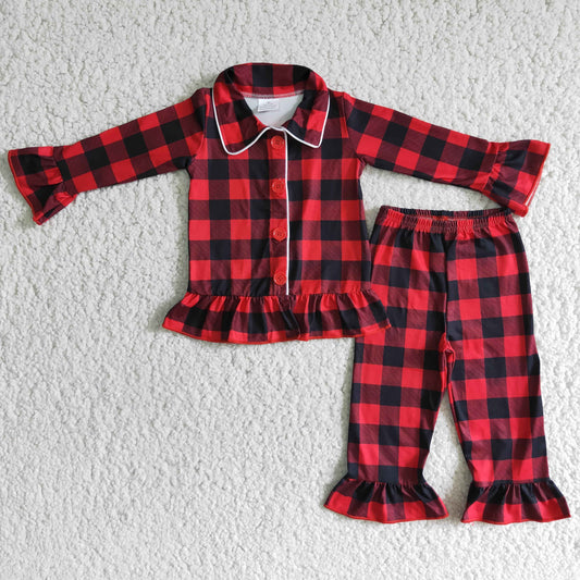 Ruffle Red Plaid Pajamas Girl