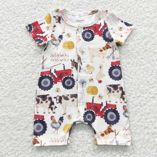 baby boy farm print short sleeve romper