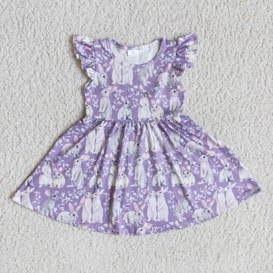 kids girl's purple bunny easter dress for baby girl