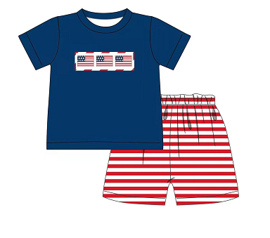 Pre-Order flag print red stipe shorts set boy