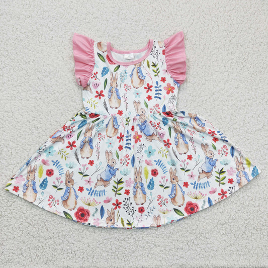 girl easter pink white bunny print dress