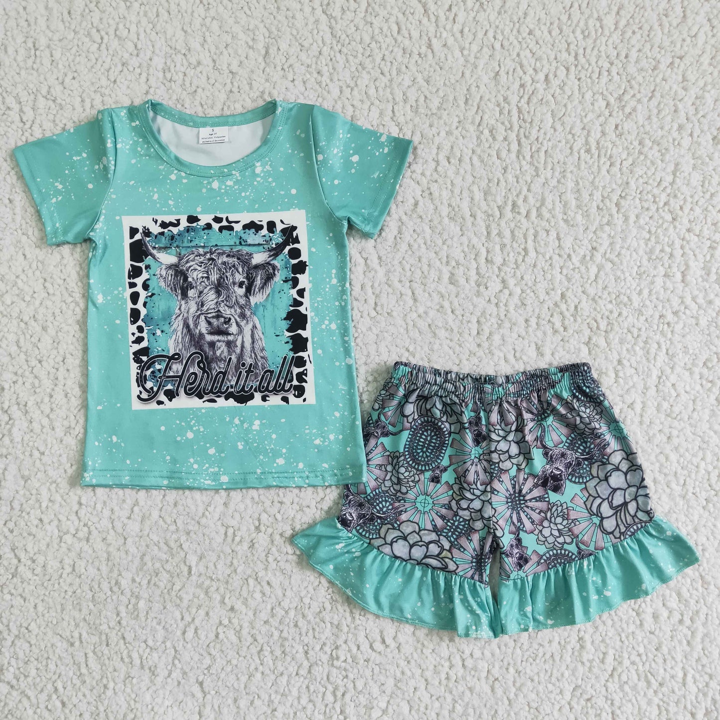 kids girl's outfit mint heifer shorts set clothing