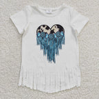 western turquoise heart white tassel t shirt