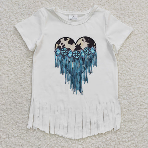 western turquoise heart white tassel t shirt