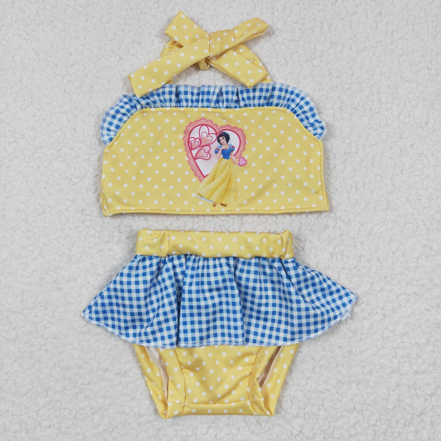 2pcs yellow princess ruffle swimsuit for girl