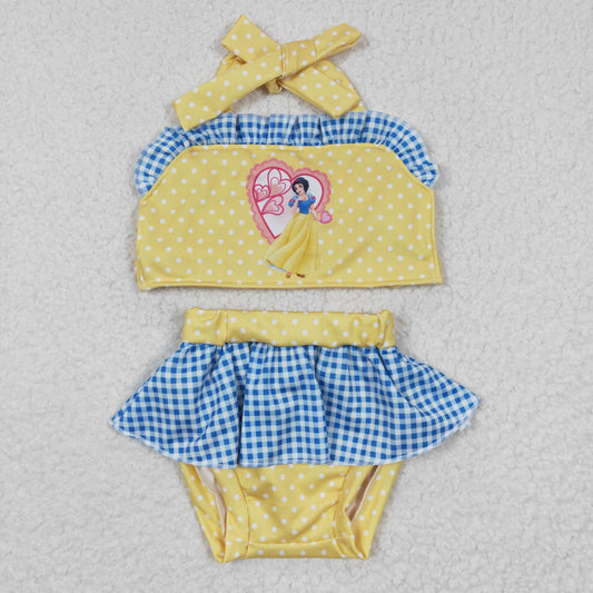 2pcs yellow princess ruffle swimsuit for girl