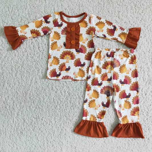 Thanksgiving Day Girls Turkey Print Pajama 6 A8-13