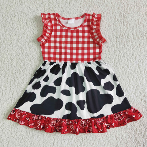 sleeveless red plaid cow print dress