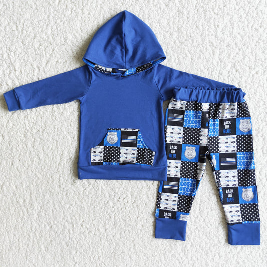 Blue Police Hoodie Set