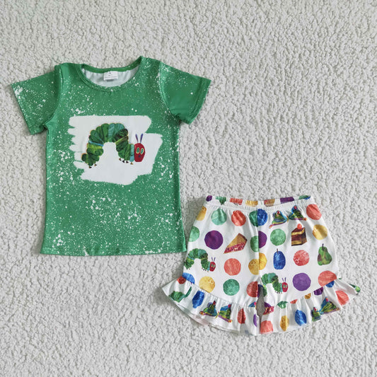 green caterpillar shorts set kids clothing