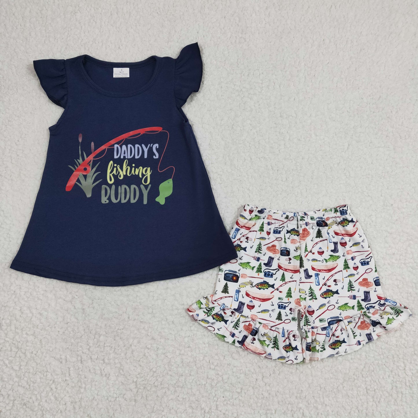 girl daddy's fishing buddy shorts set digital print