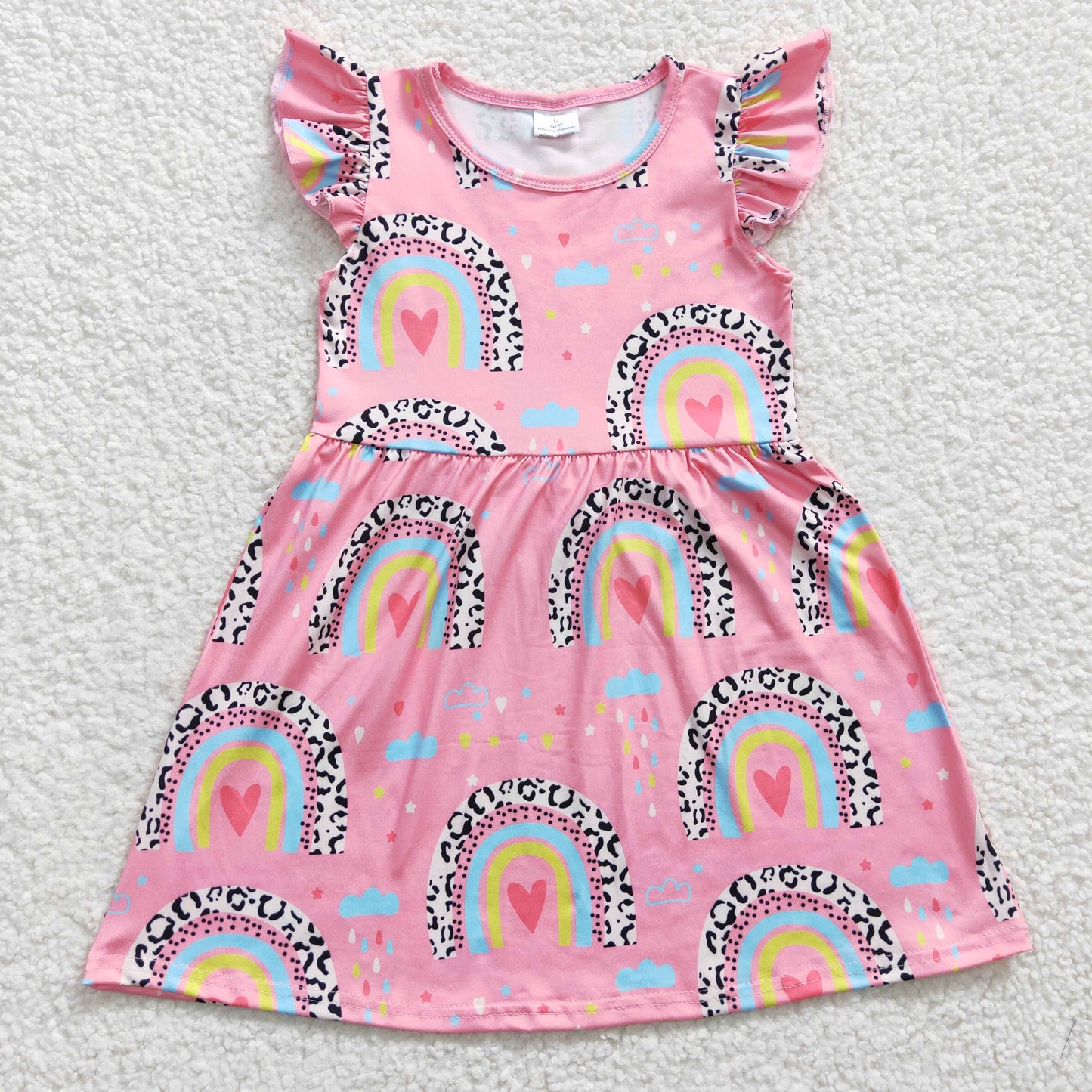 pink rainbow flutter sleeve dress girls clothes
