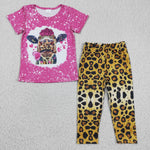 girl valentine cow print pink leopard legging outfit
