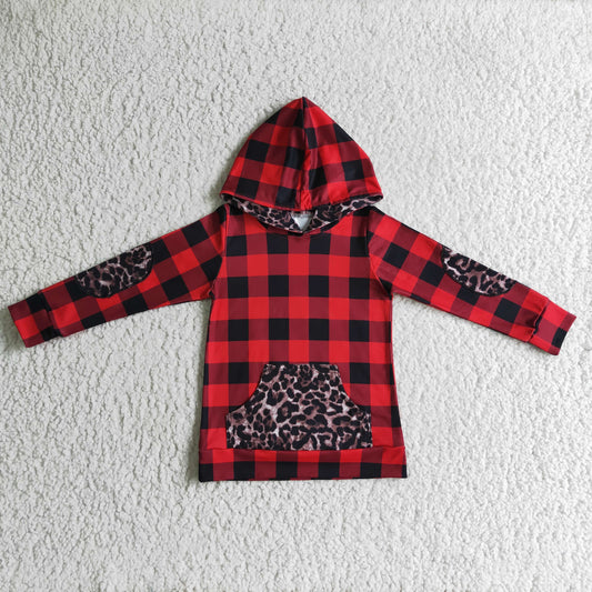 black red checked pullover raglan hoodie top boy top clothes