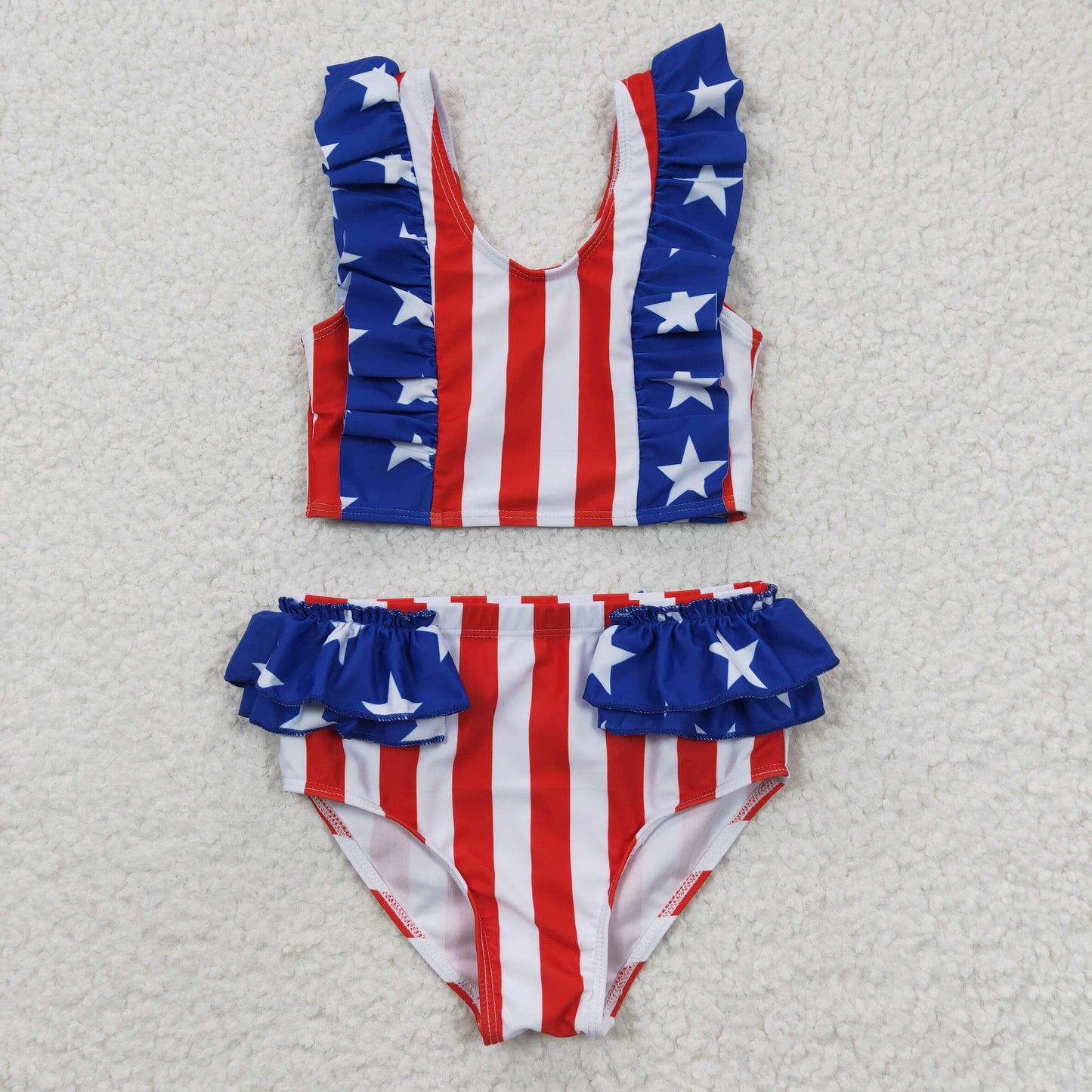 Stars & Stripes Girls USA Flag Print Two-Piece Swimsuit