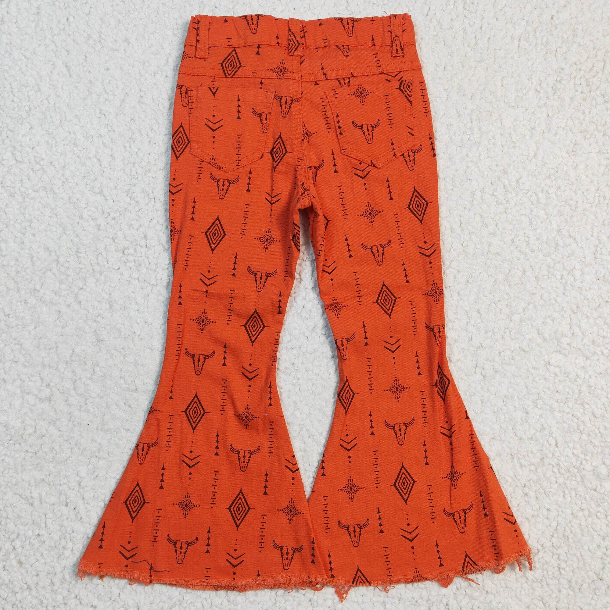 western print orange bell bottom jeans for kids