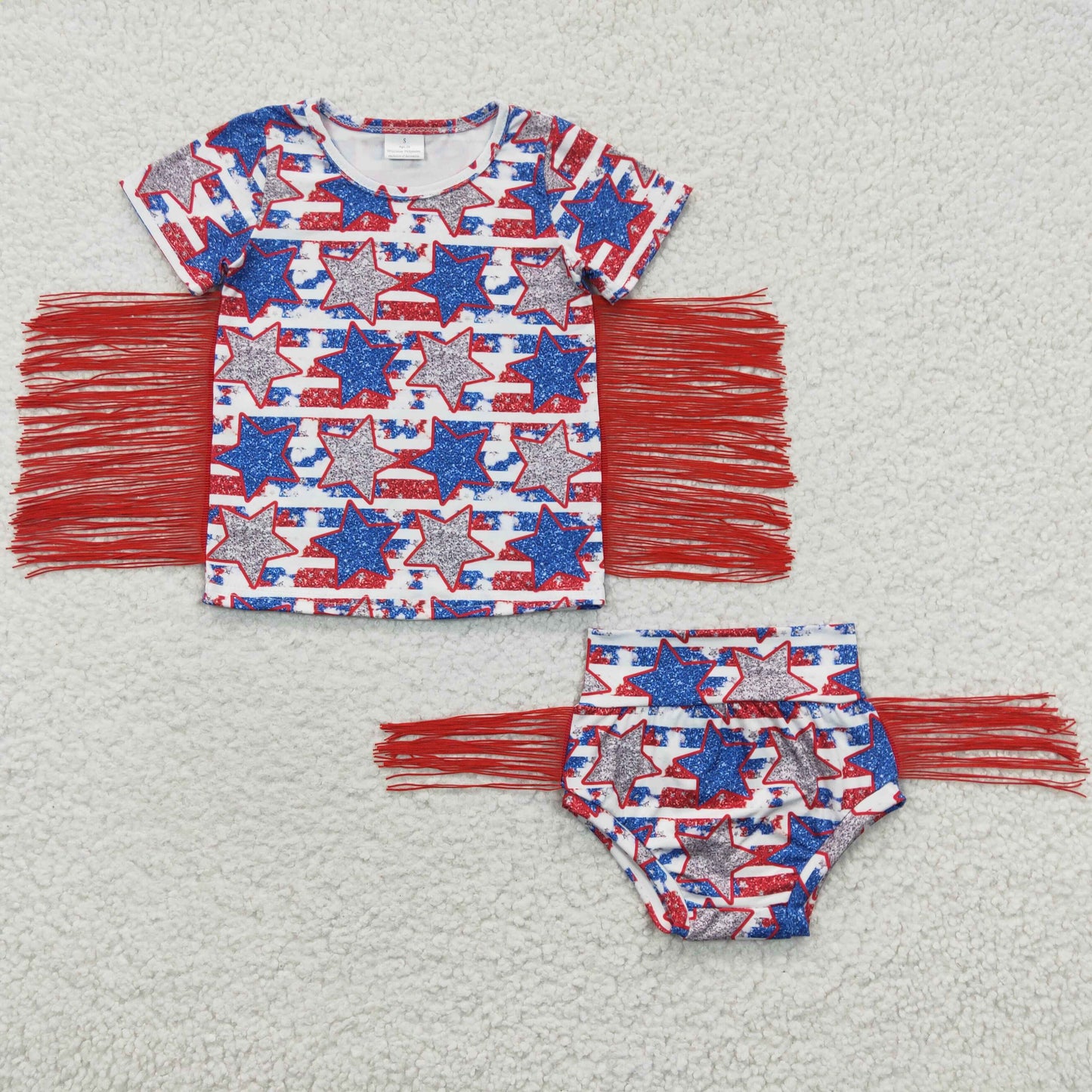 4th of july stars fringe bummie set for little girl